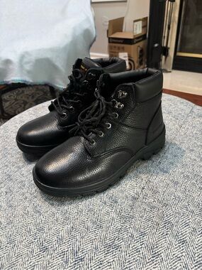 Eurostar Black Leather Work Boots with Padded Collar